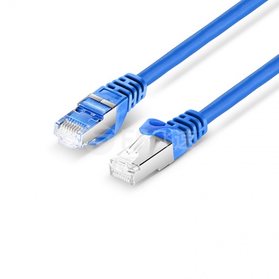0.15m Cat6a超六类 双屏蔽(SFTP)网络跳线,卡沟设计,蓝色,PVC CMX 