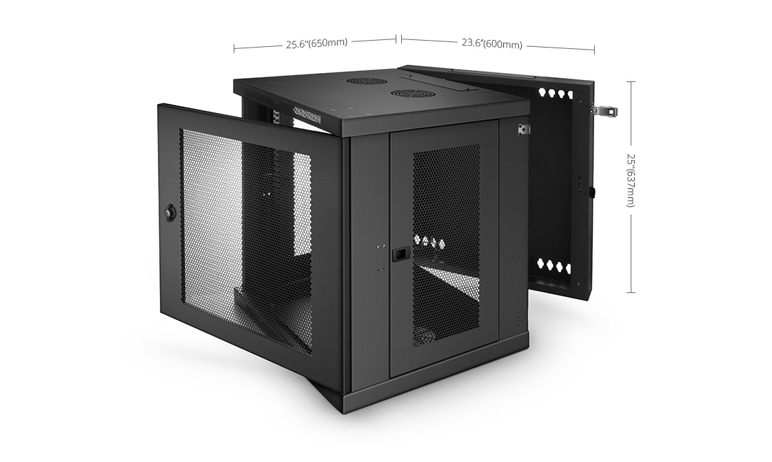 12u gw600系列 19" 壁挂式网络机柜,带网孔前门